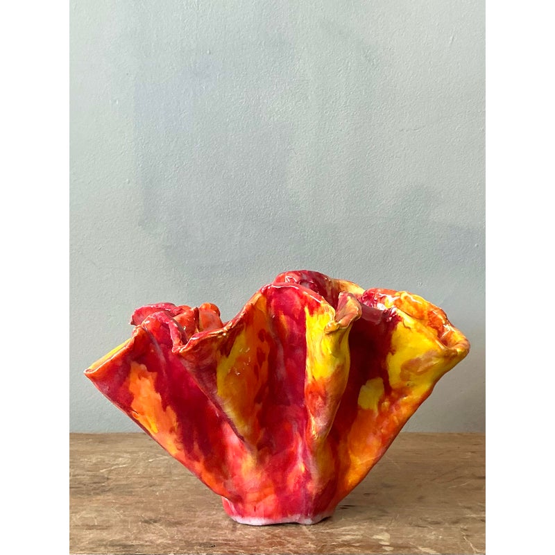 Vintage Boho Striped Ruffle Bowl - Side view