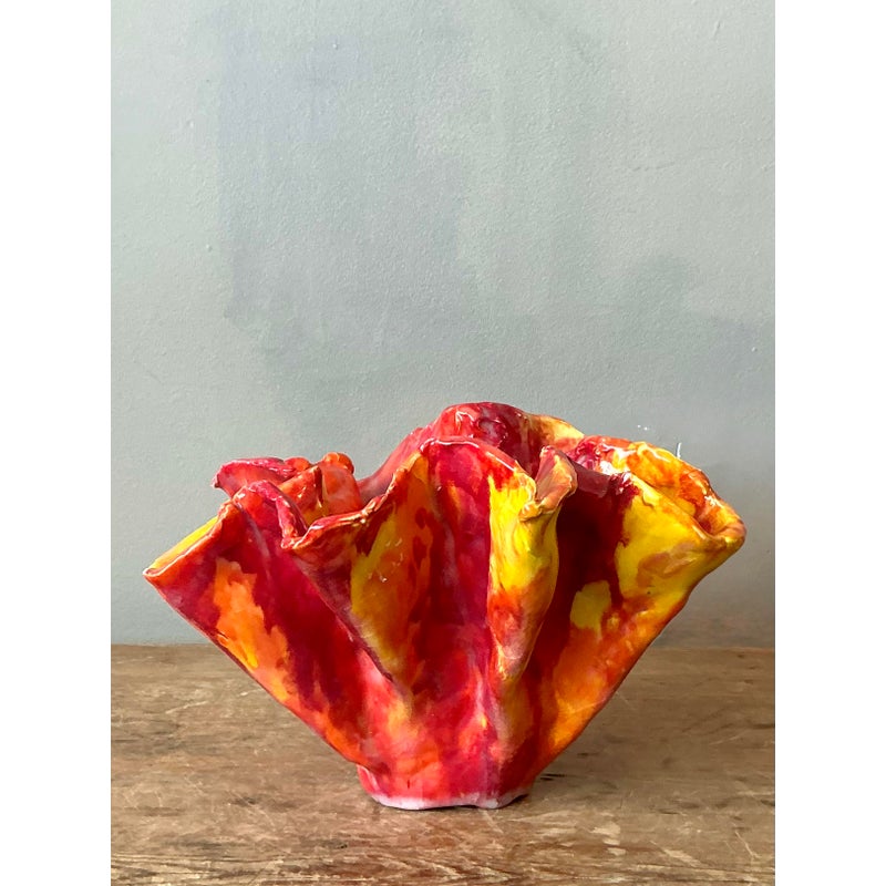Vintage Boho Striped Ruffle Bowl - Back view
