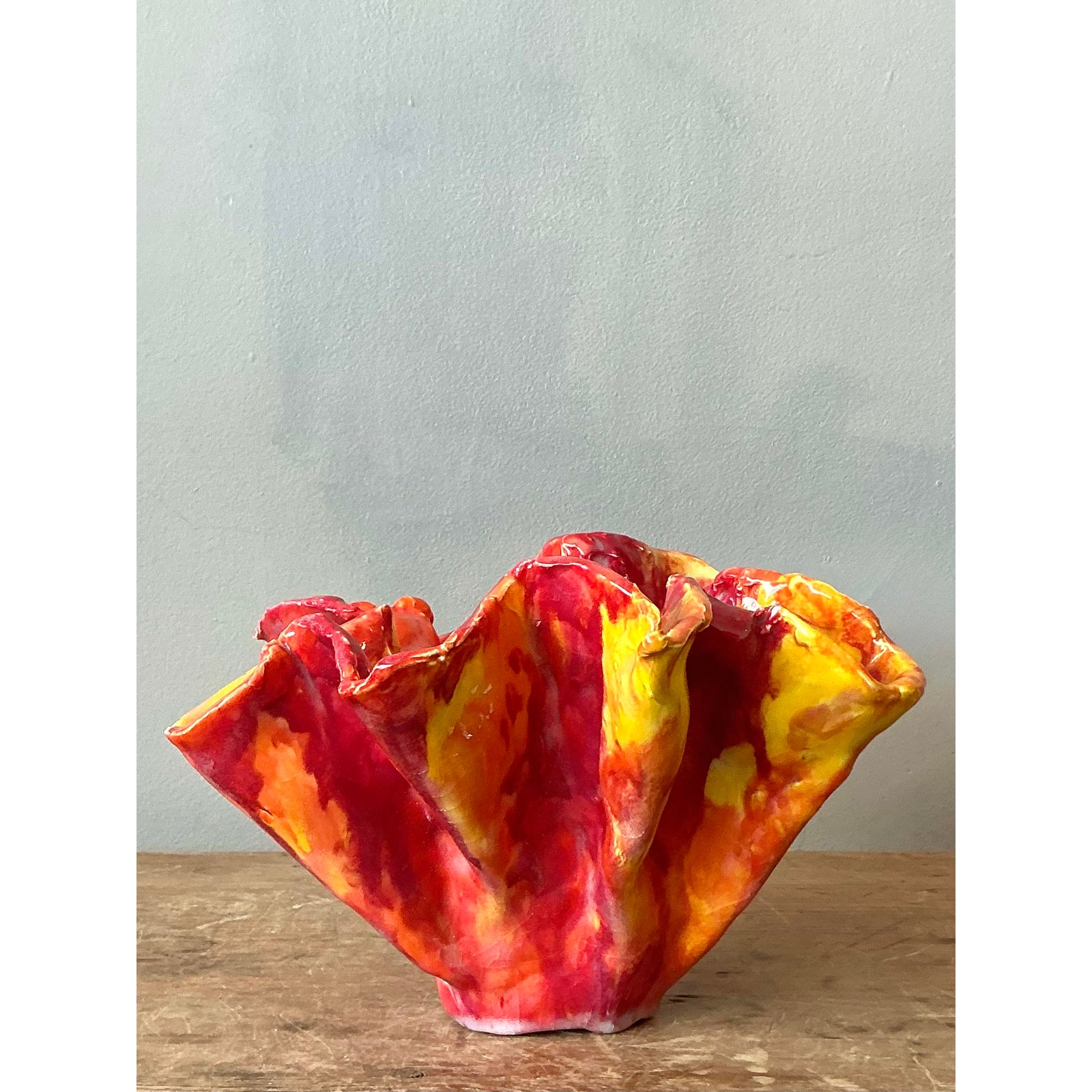 Vintage Boho Striped Ruffle Bowl - Top view