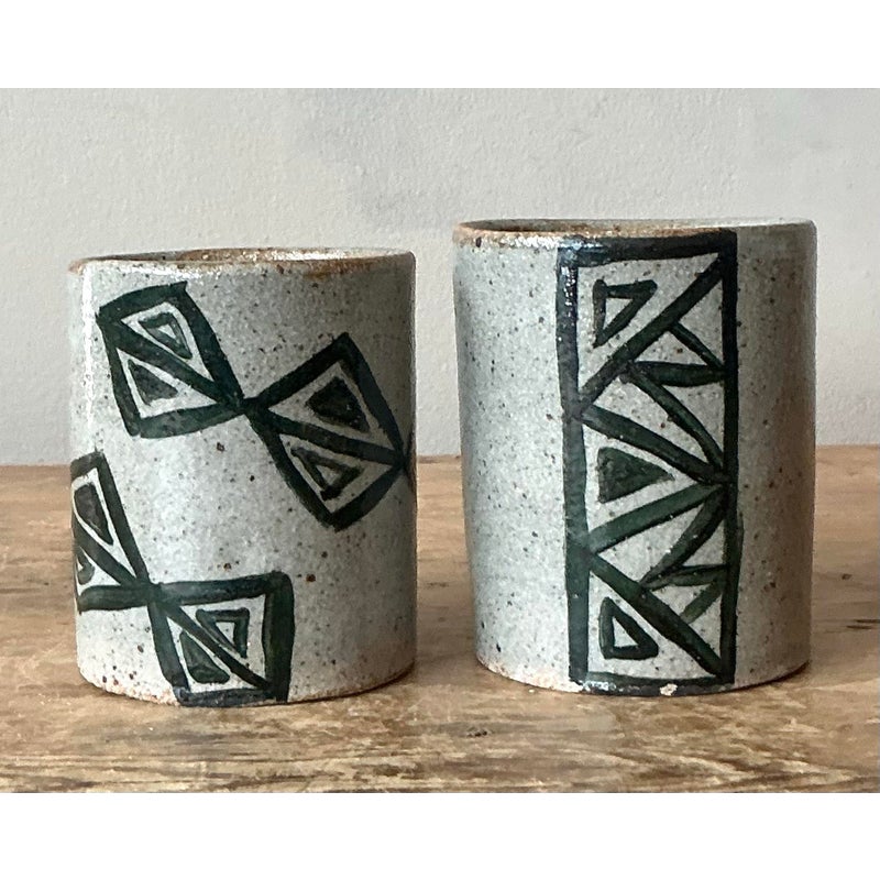 Vintage Boho Shapes Studio Pottery Cups - Set of 2 - Back view