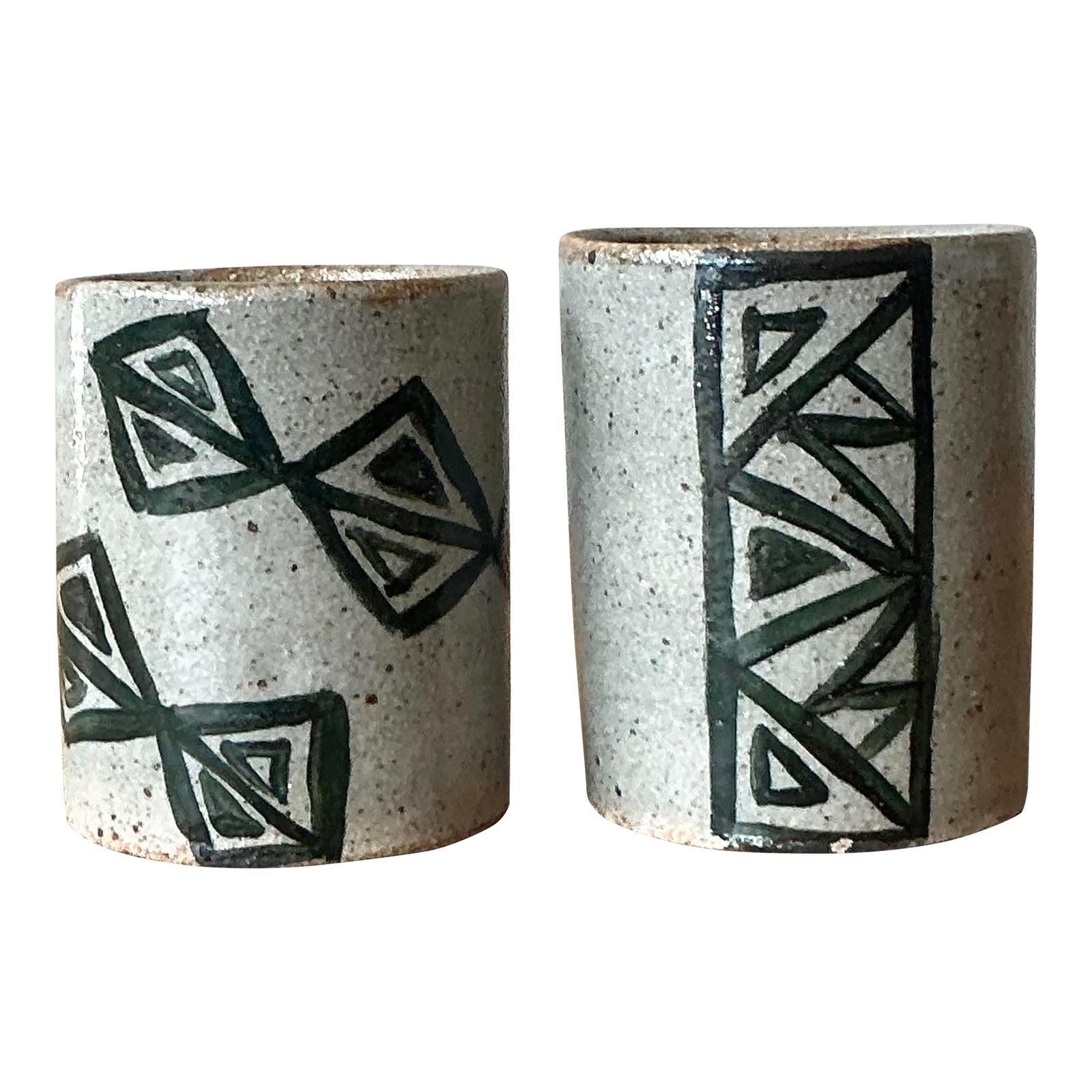 Vintage Boho Shapes Studio Pottery Cups - Set of 2