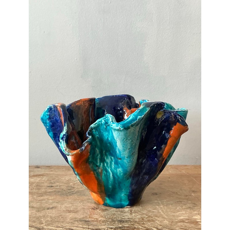 Vintage Boho Striped Studio Pottery Bowl - Detail view