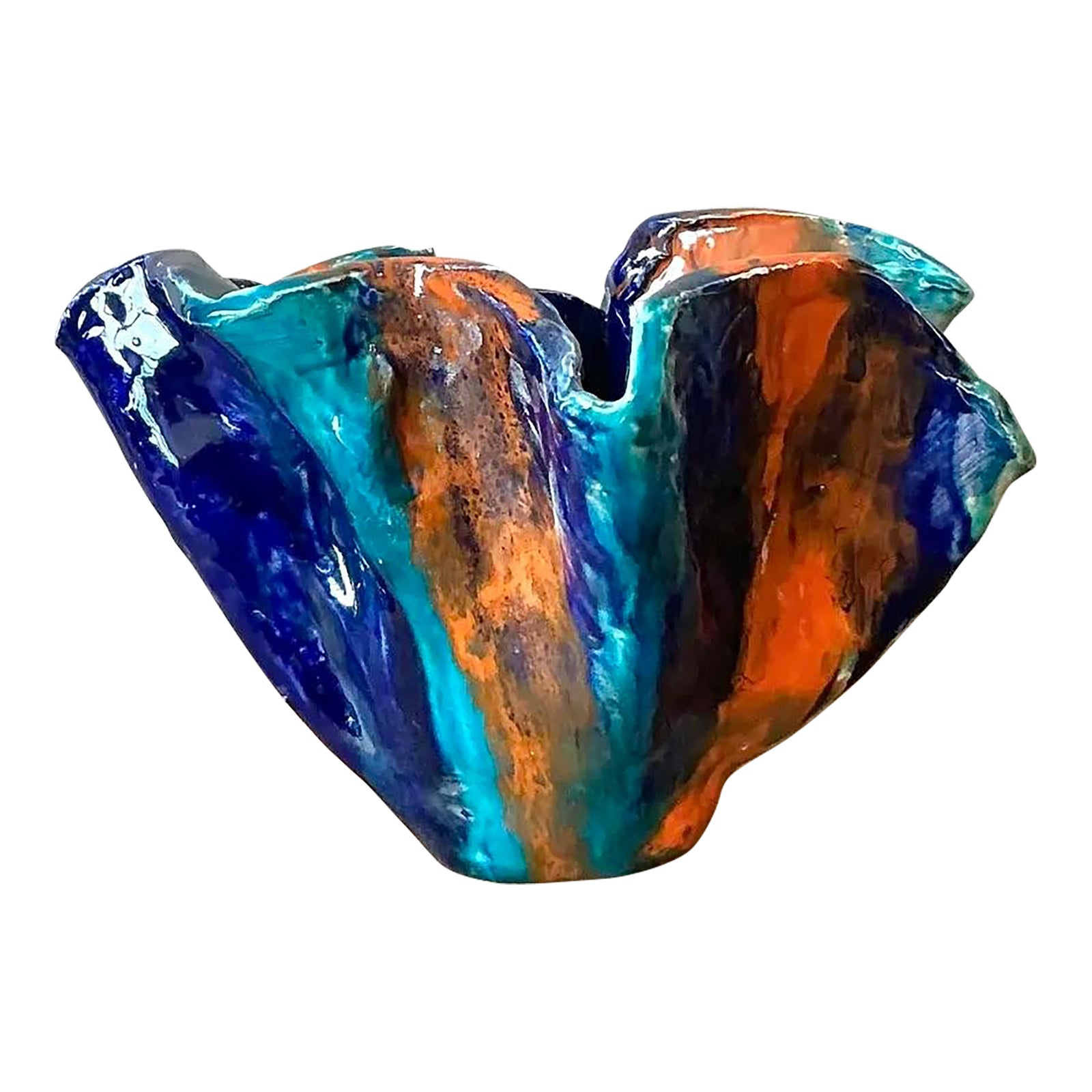 Vintage Boho Striped Studio Pottery Bowl