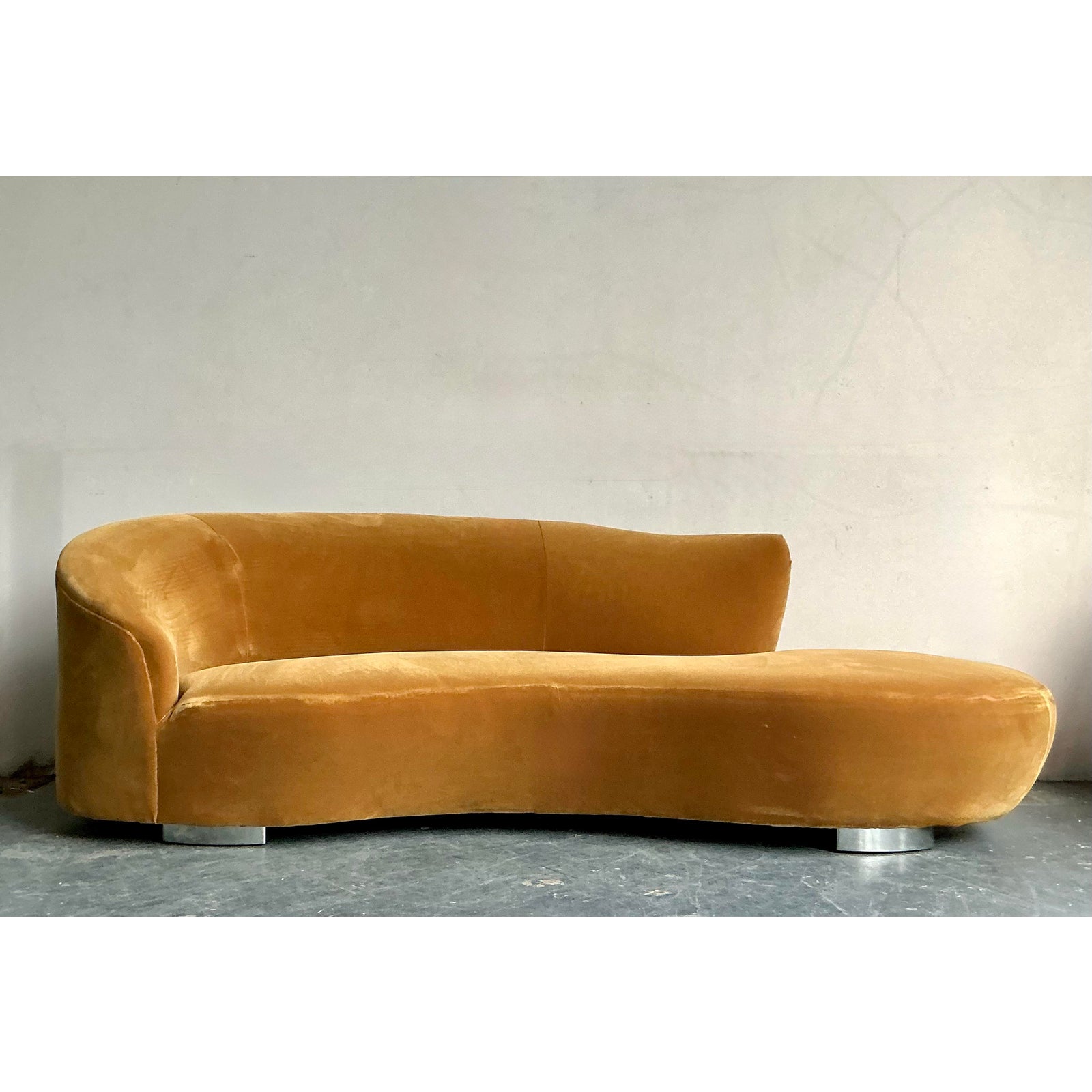 Vintage Boho Velvet Serpentine Sofa After Kagan - Side view