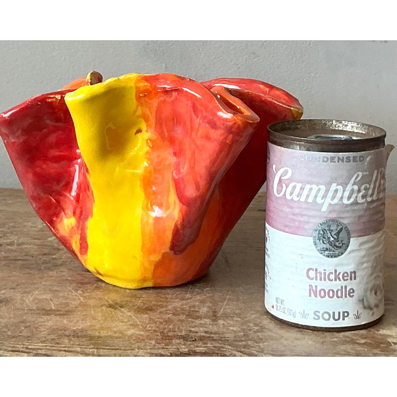 Vintage Boho Ruffle Stripe Studio Pottery Bowl - Back view