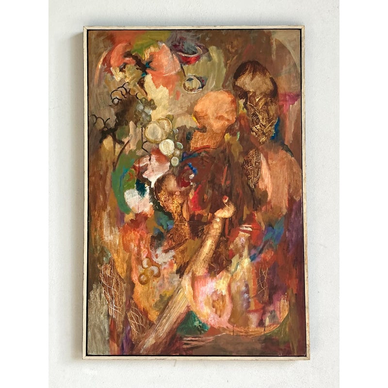 Vintage Boho Original Abstract Oil on Canvas - Side view