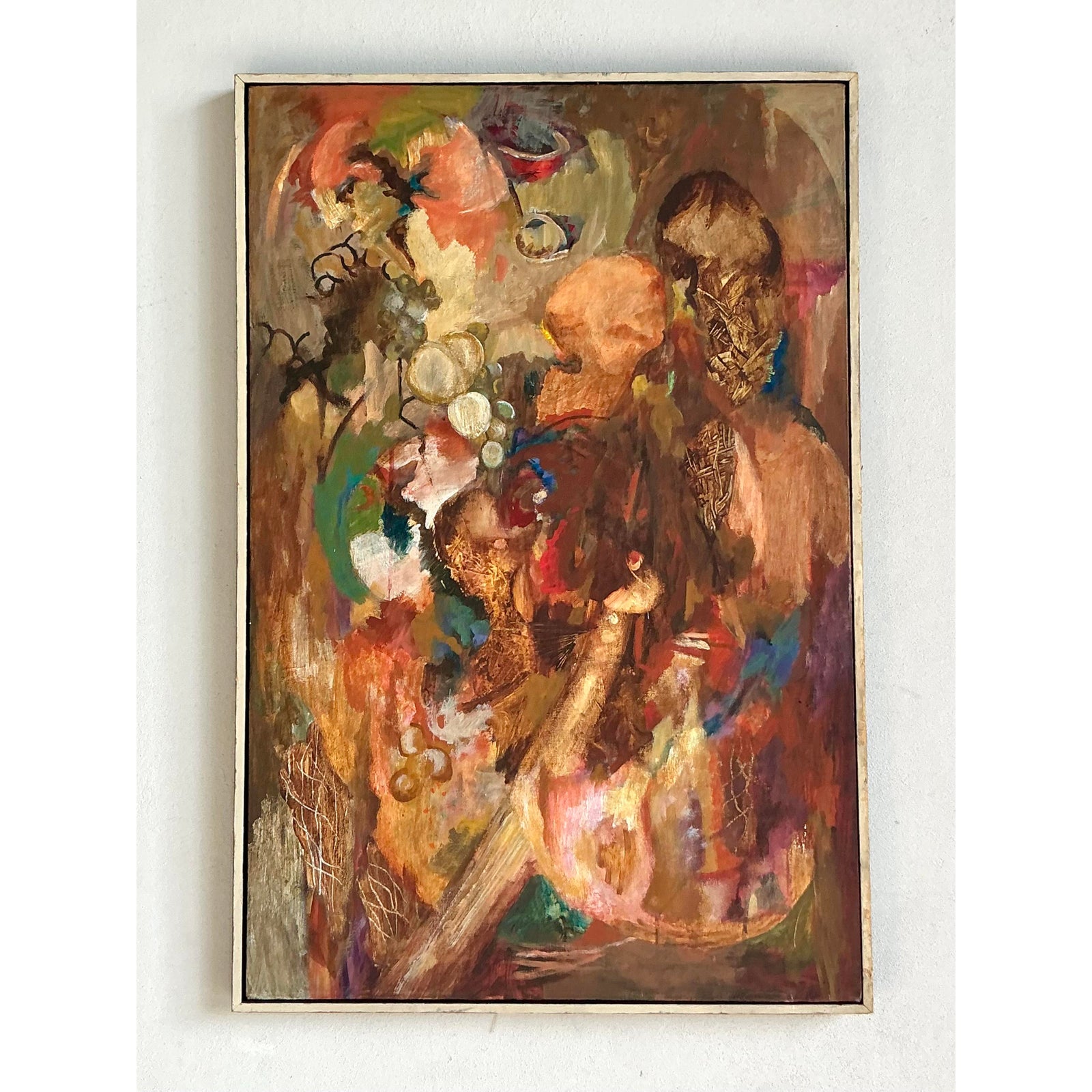 Vintage Boho Original Abstract Oil on Canvas - Top view