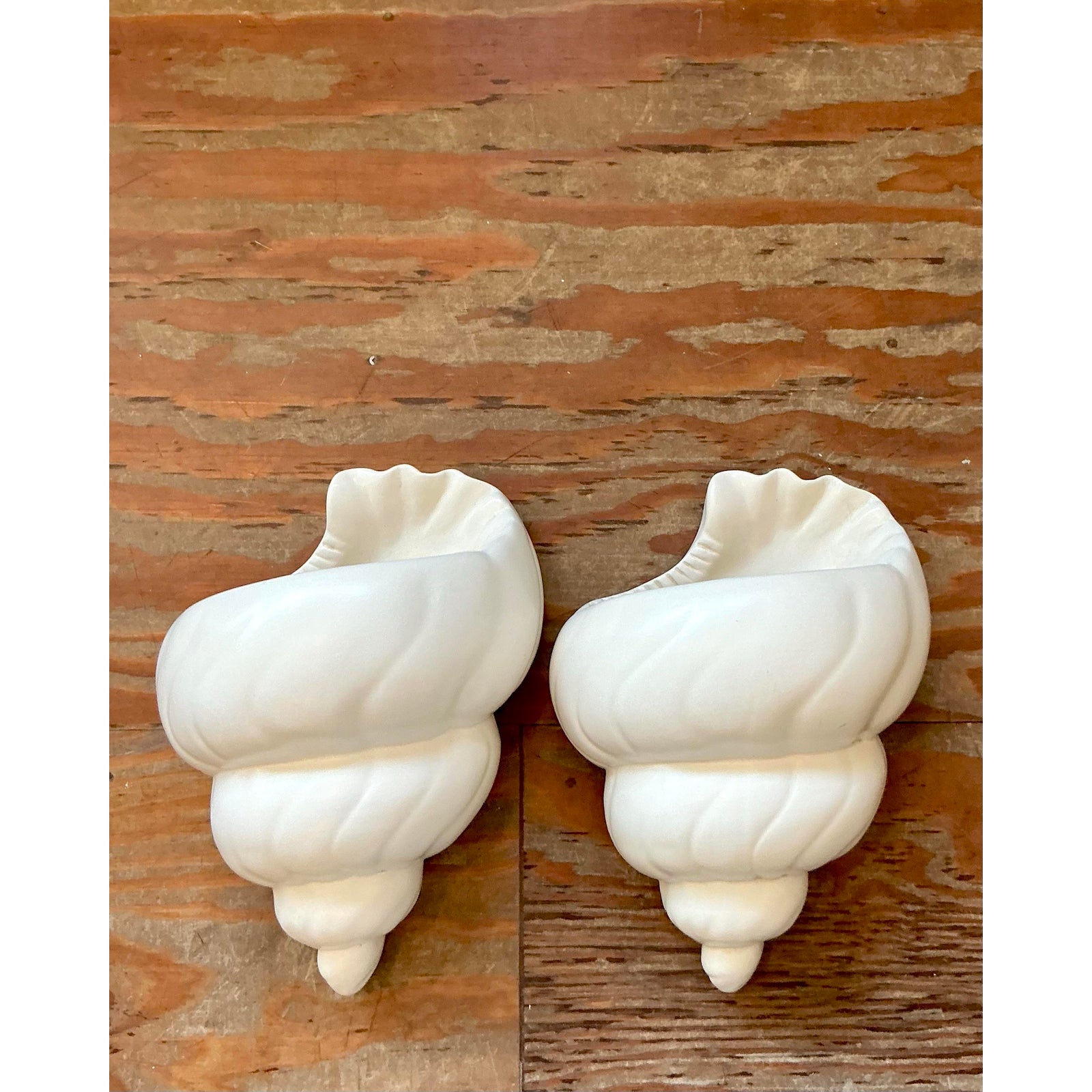 Vintage Boho Plaster Shell Light Sconce - A Pair - Top view