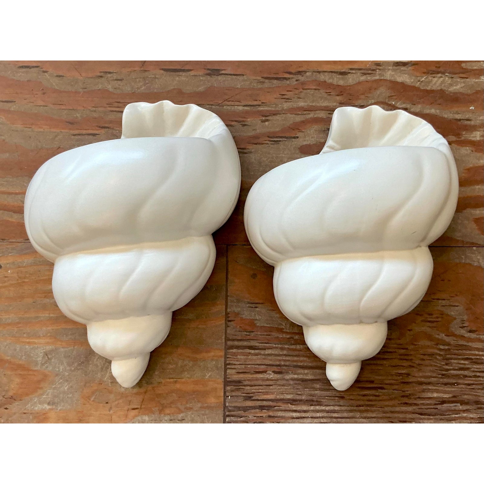 Vintage Boho Plaster Shell Light Sconce - A Pair - Detail view
