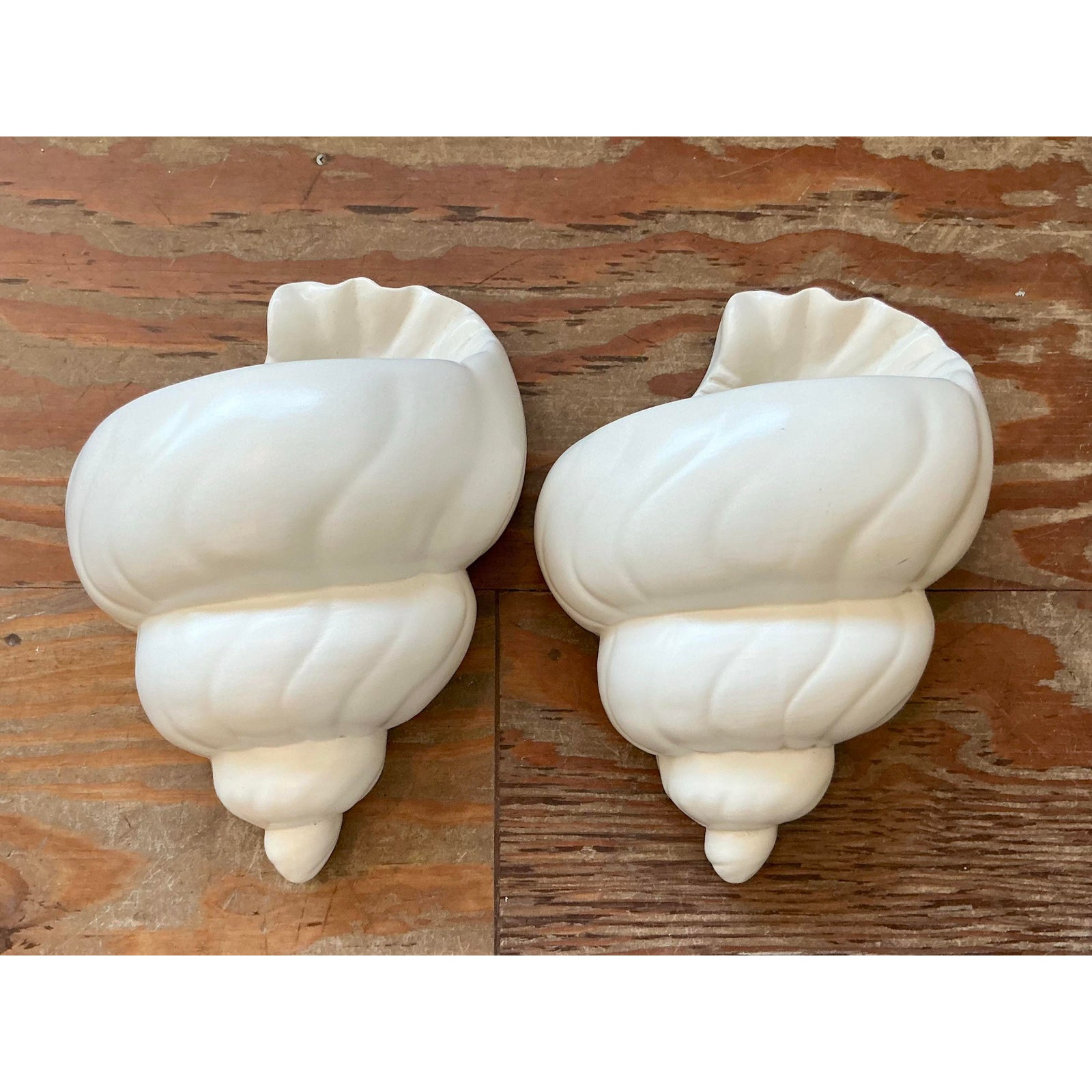Vintage Boho Plaster Shell Light Sconce - A Pair - Side view