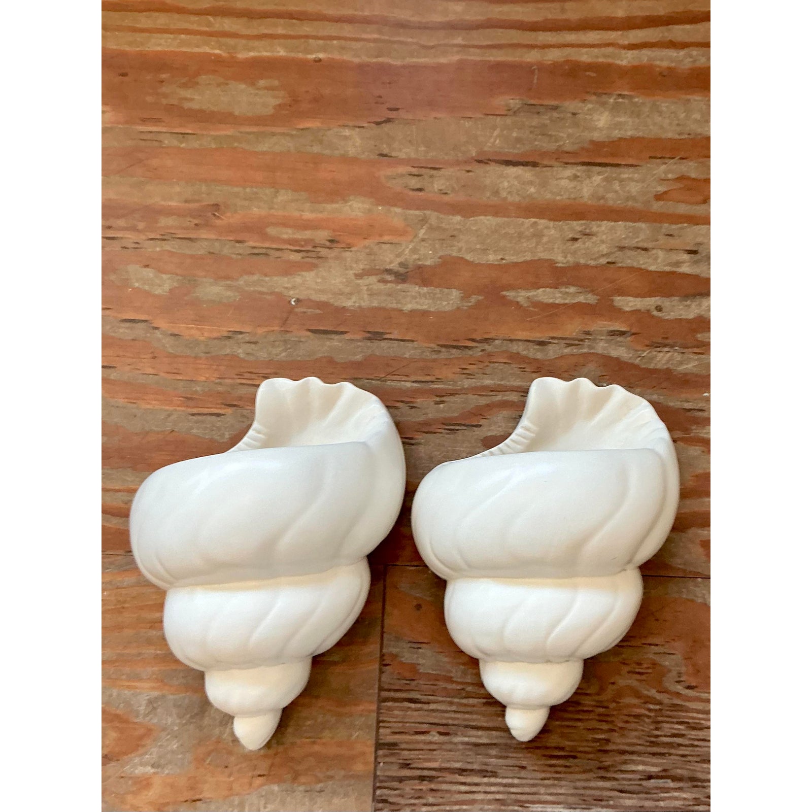 Vintage Boho Plaster Shell Light Sconce - A Pair - Back view