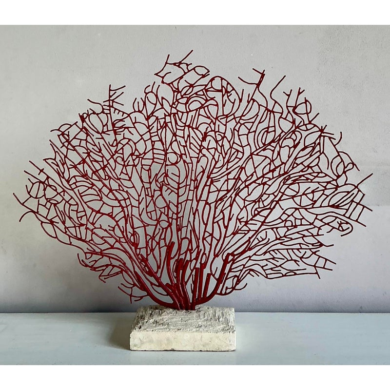 Vintage Coastal Palecek Metal Grand Coral Fan Sculpture - Side view