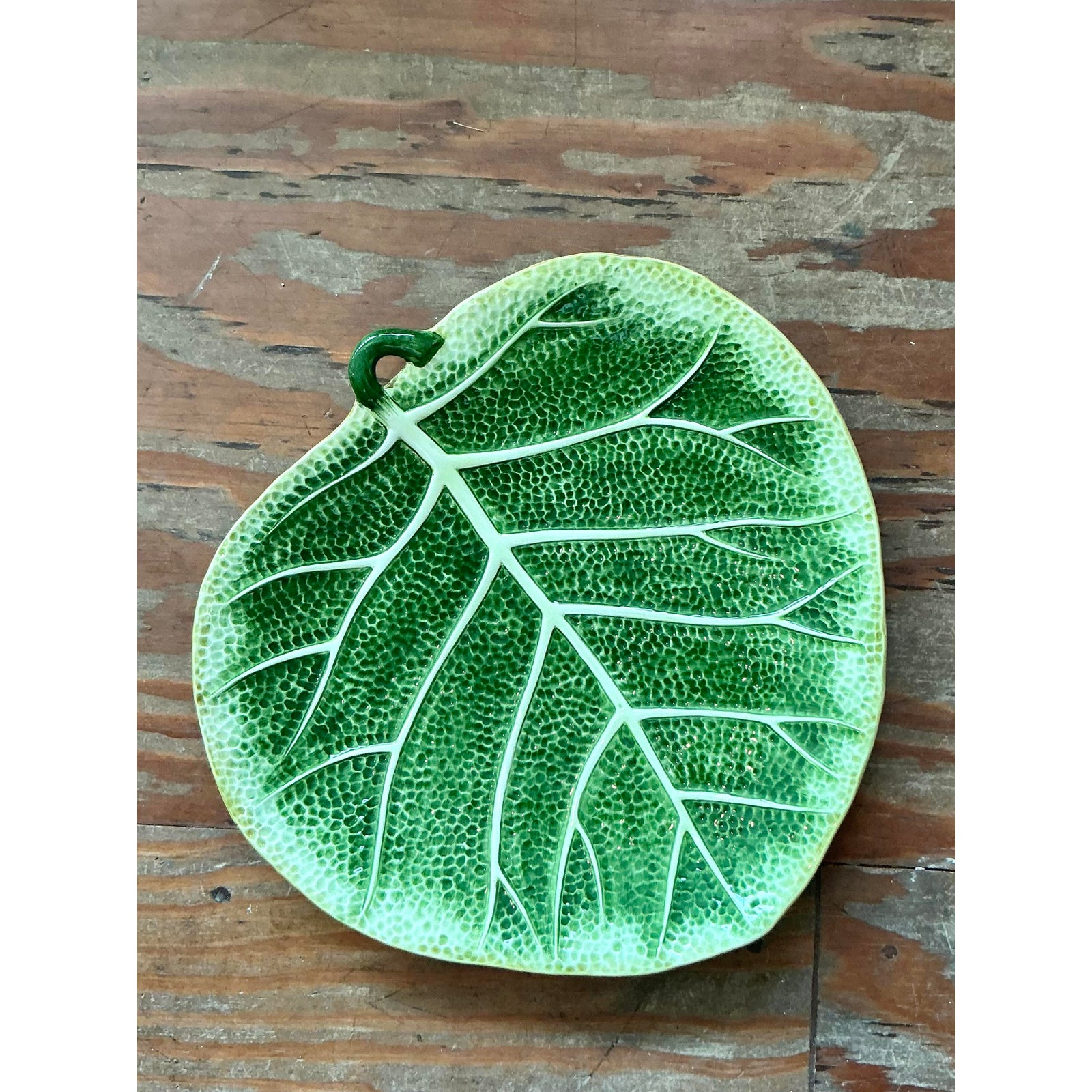 Vintage Italian Glazed Ceramic Leaf Platter - Back view