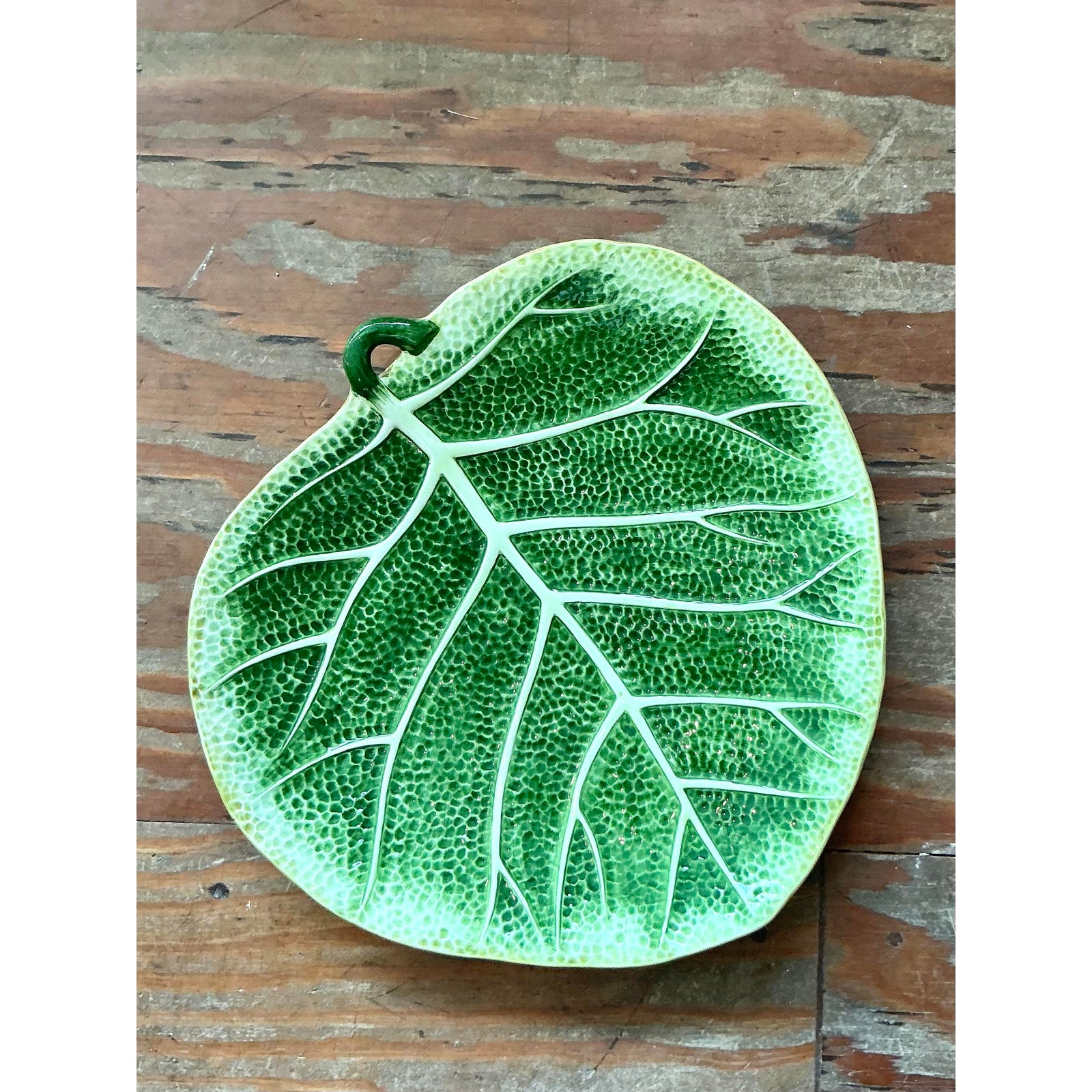 Vintage Italian Glazed Ceramic Leaf Platter - Top view