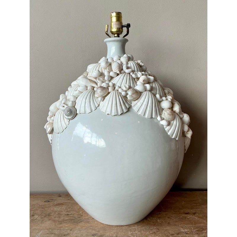 Vintage Boho Shell Encrusted Ceramic Lamp - Detail view