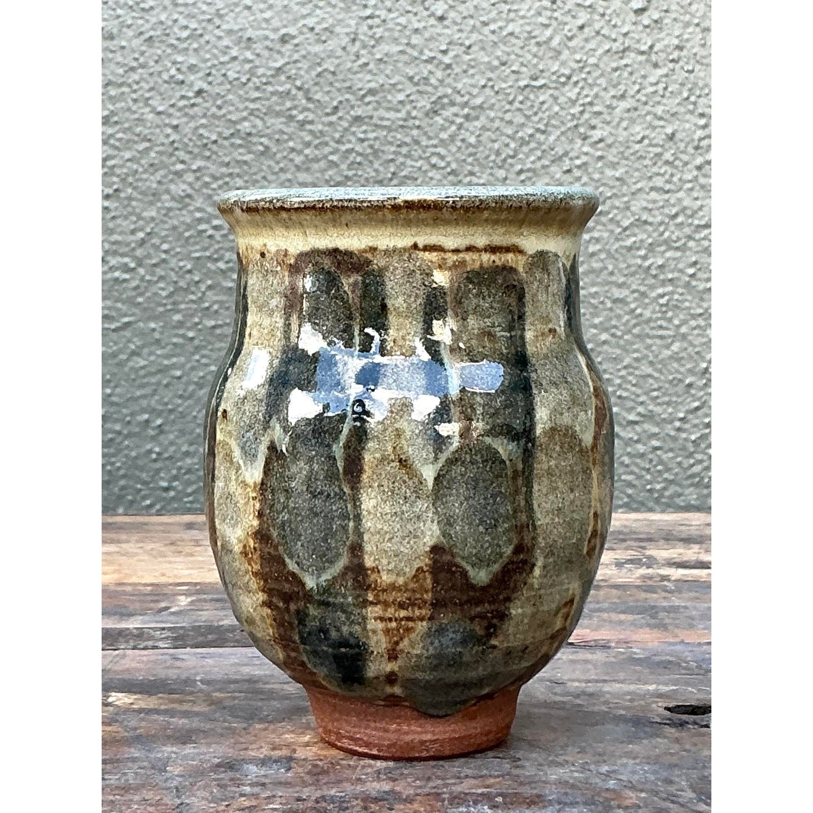 Vintage Boho Original Studio Pottery Small Striped Vase - Detail view