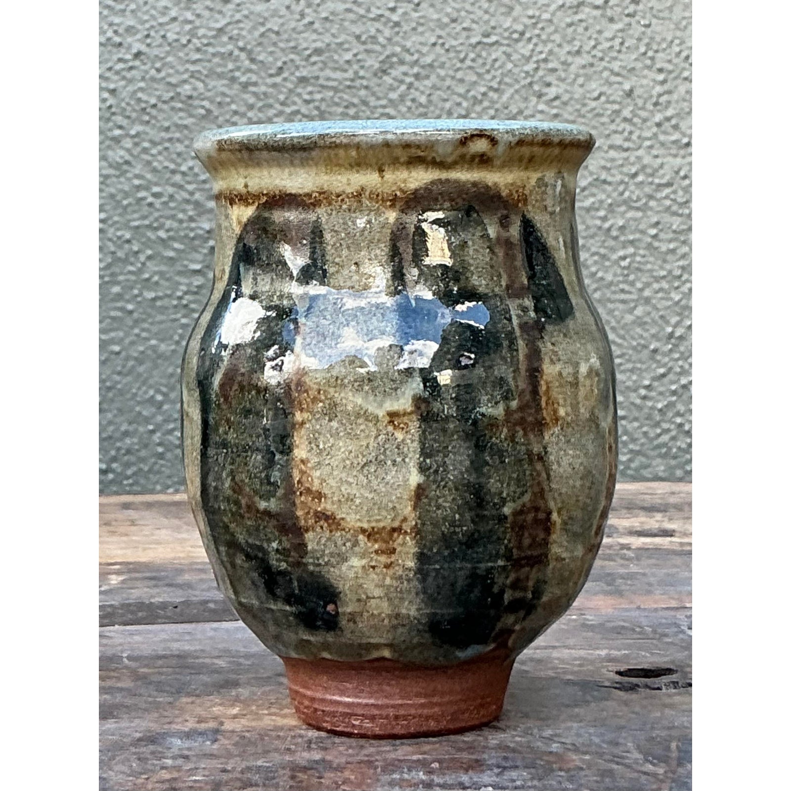 Vintage Boho Original Studio Pottery Small Striped Vase - Back view