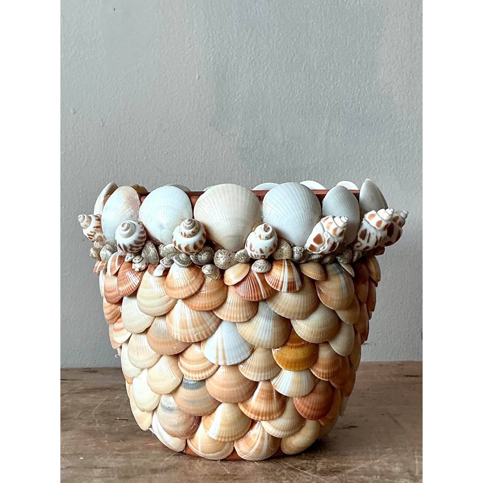 Vintage Boho Shell Encrusted Pot - Detail view