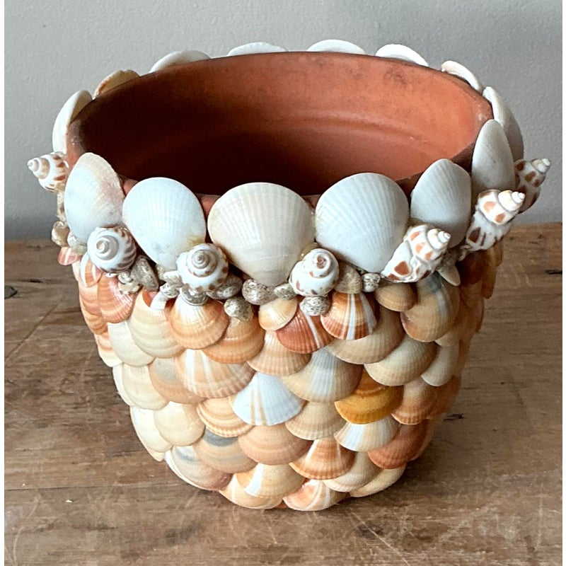 Vintage Boho Shell Encrusted Pot - Side view