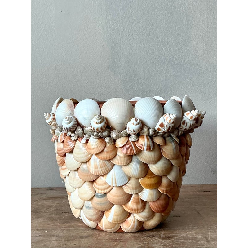 Vintage Boho Shell Encrusted Pot - Back view