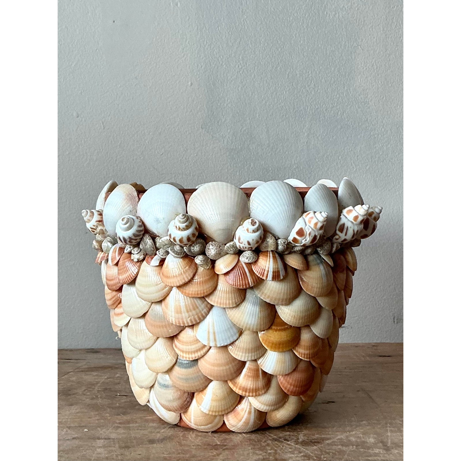 Vintage Boho Shell Encrusted Pot - Top view