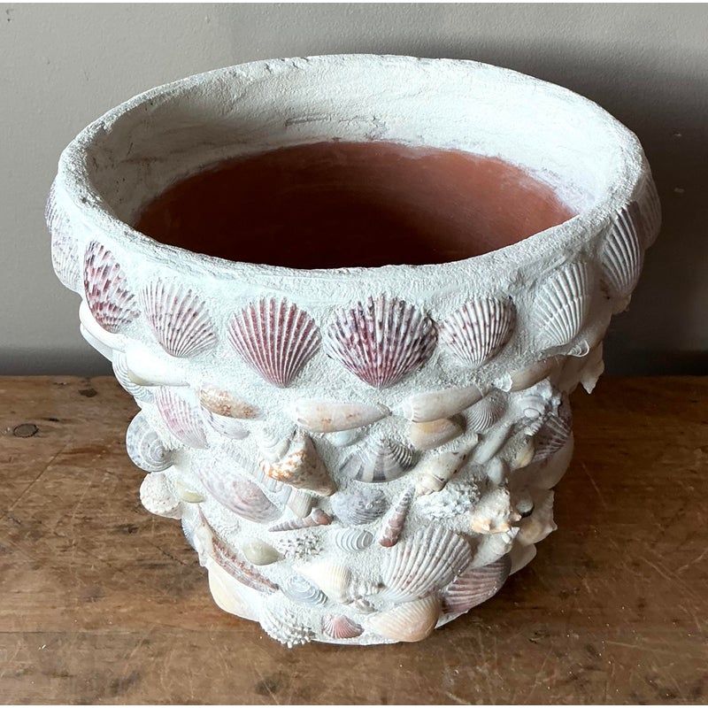 Vintage Boho Shell Encrusted Planter - Side view