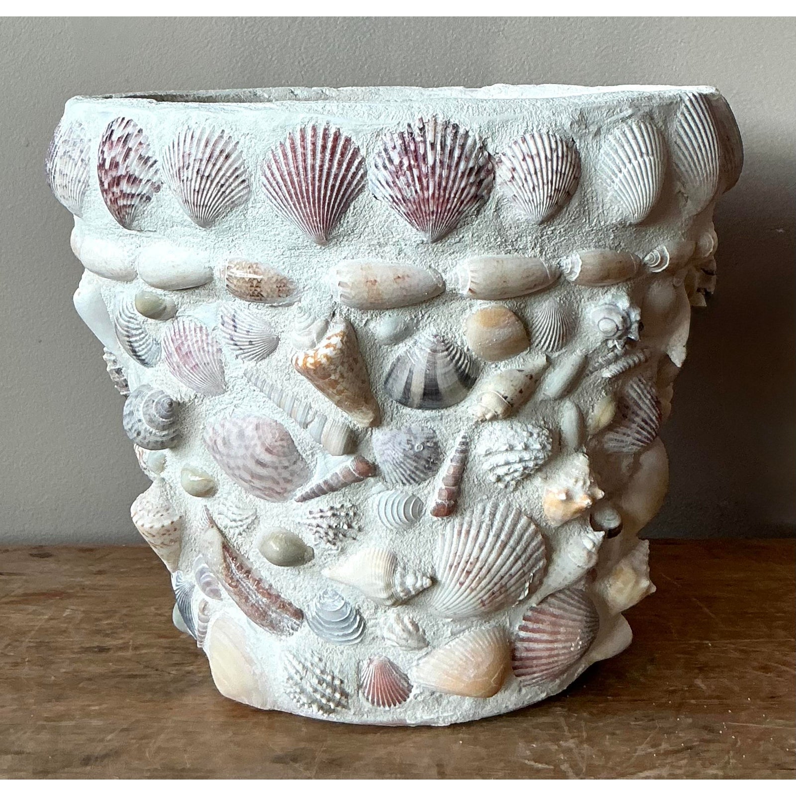 Vintage Boho Shell Encrusted Planter - Detail view