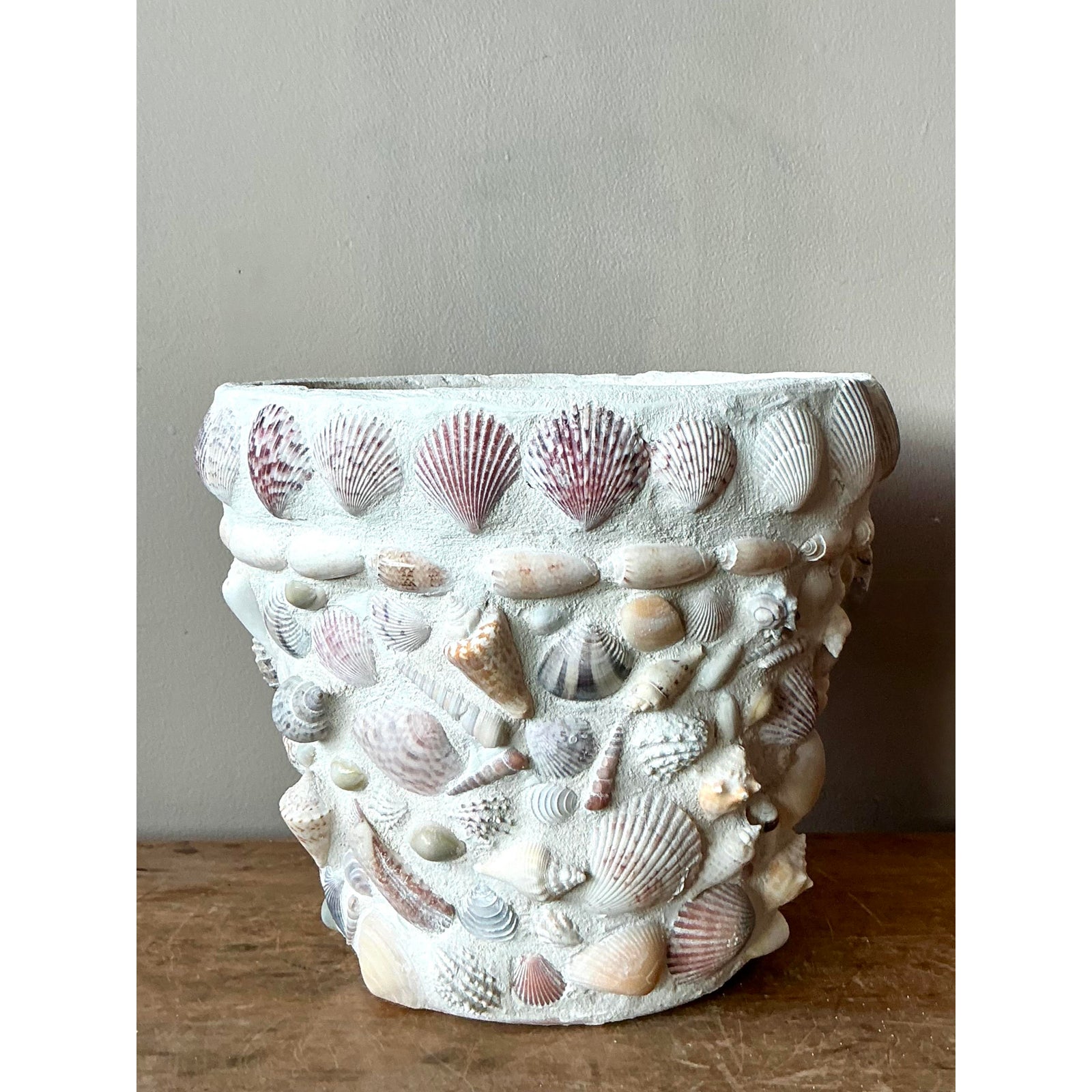 Vintage Boho Shell Encrusted Planter - Top view