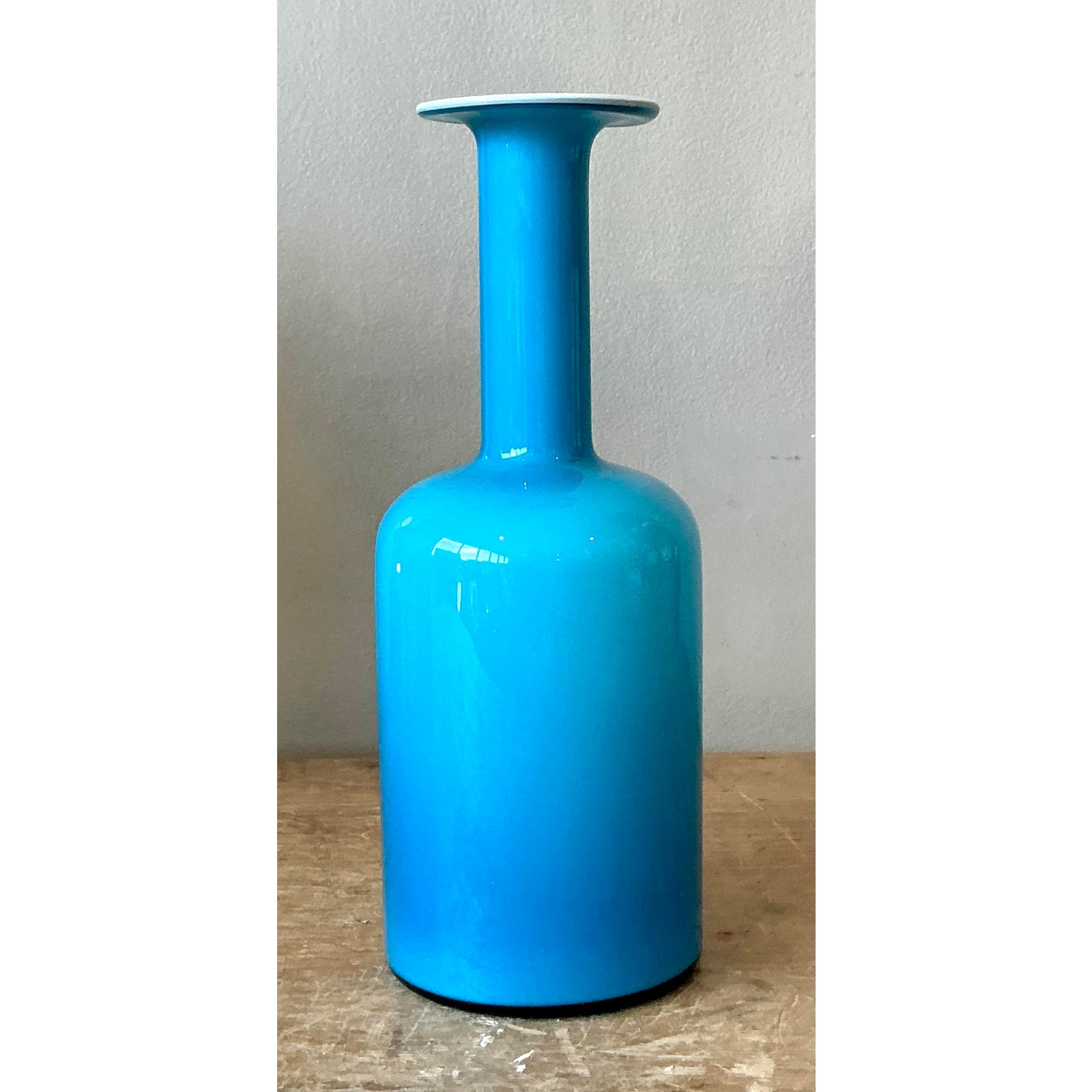 Vintage Boho Blue Opaline Vase - Top view