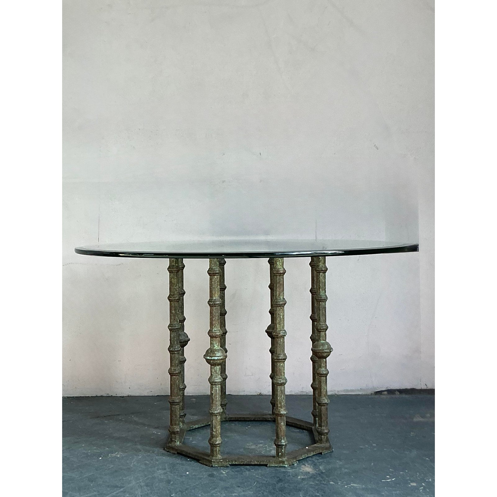 Vintage Boho Bronze Pedestal Dining Table - Side view