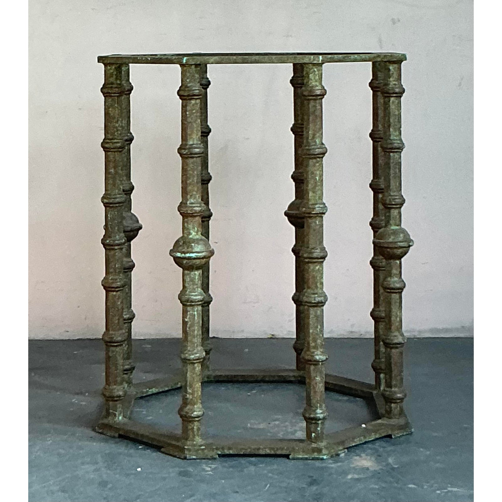 Vintage Boho Bronze Pedestal Dining Table - Back view