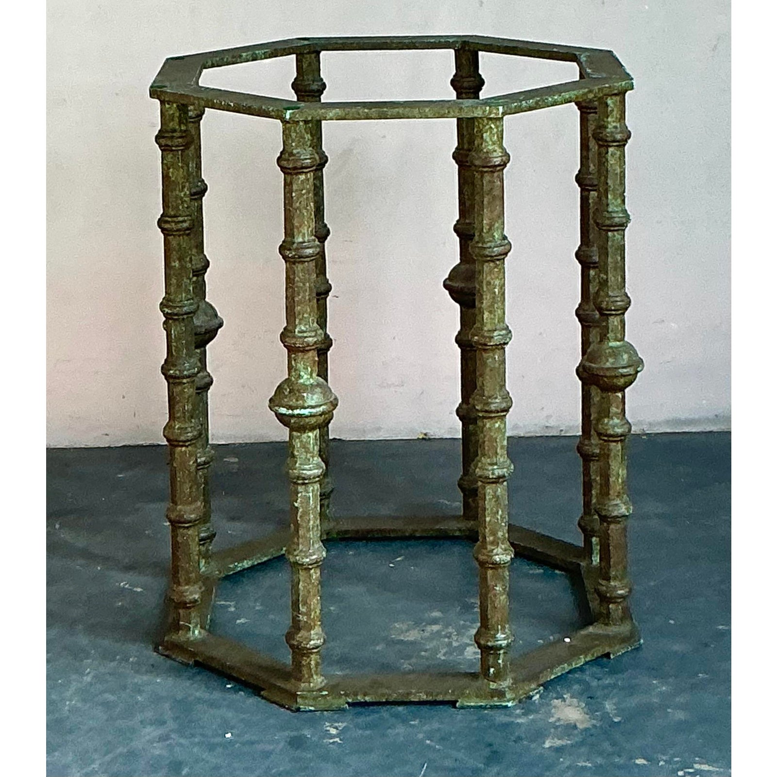 Vintage Boho Bronze Pedestal Dining Table - Top view