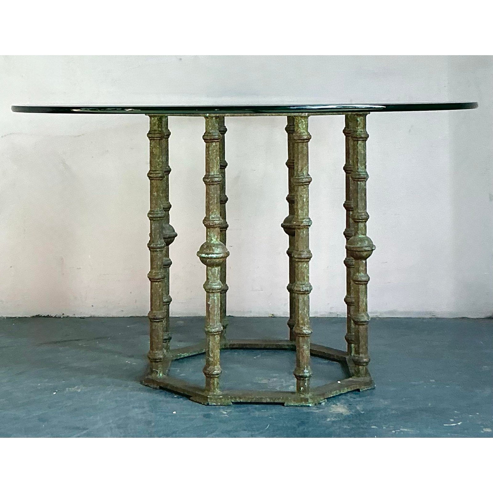 Vintage Boho Bronze Pedestal Dining Table - Detail view