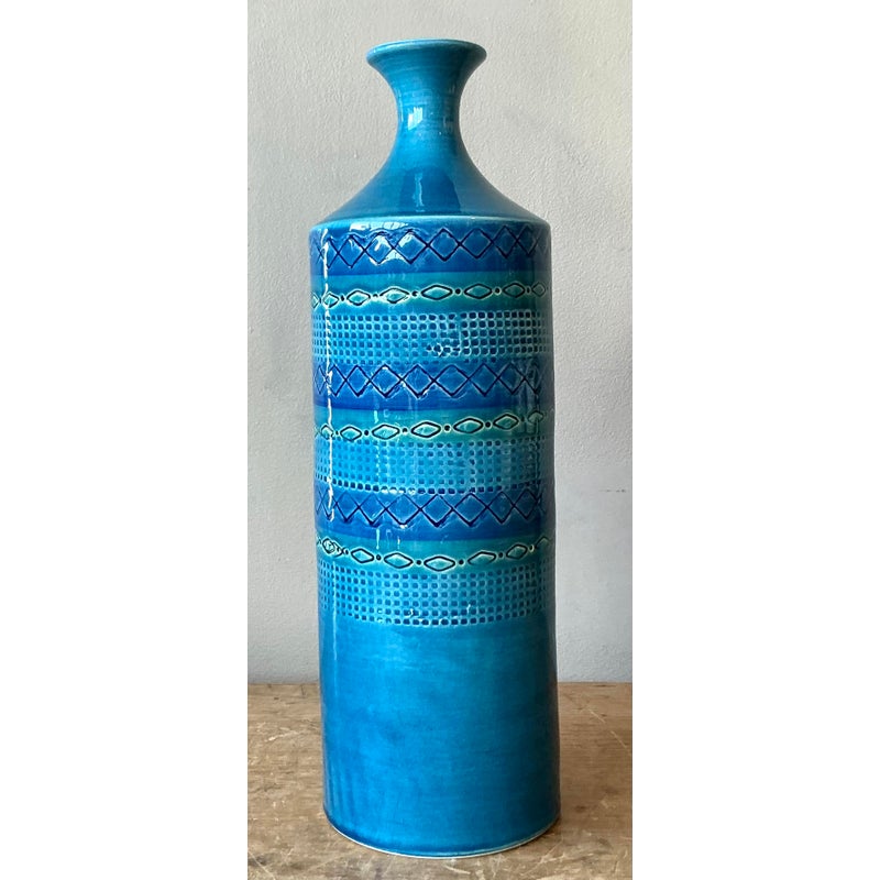 Vintage Italian Striped Glazed Ceramic Vase - Top view