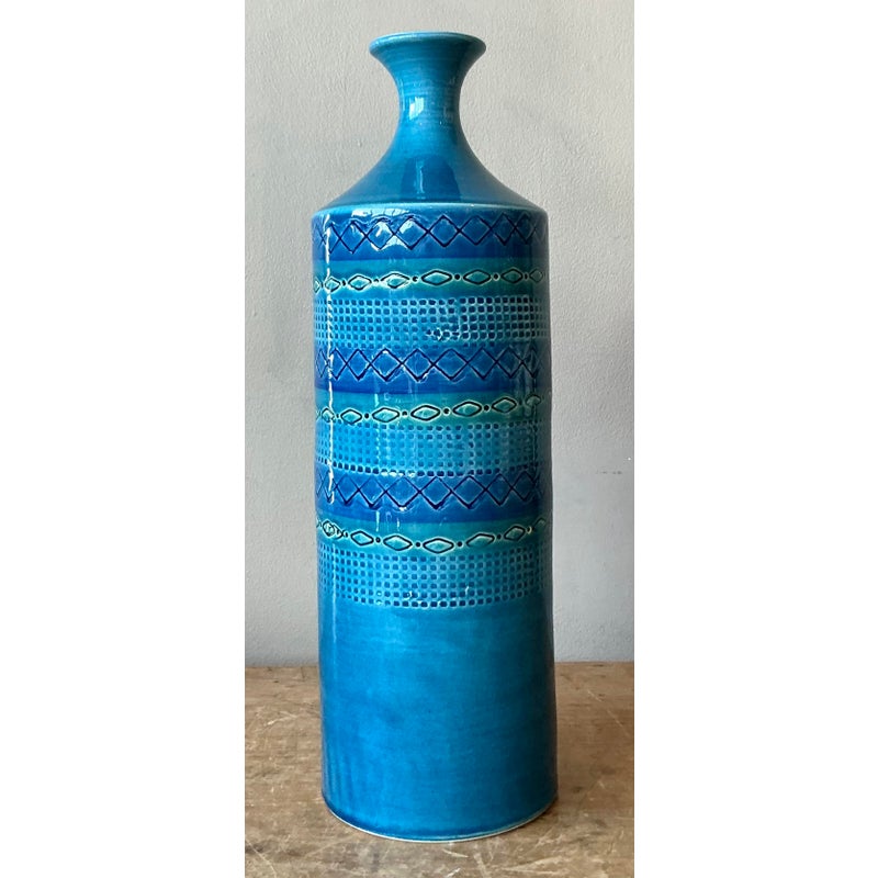 Vintage Italian Striped Glazed Ceramic Vase - Back view