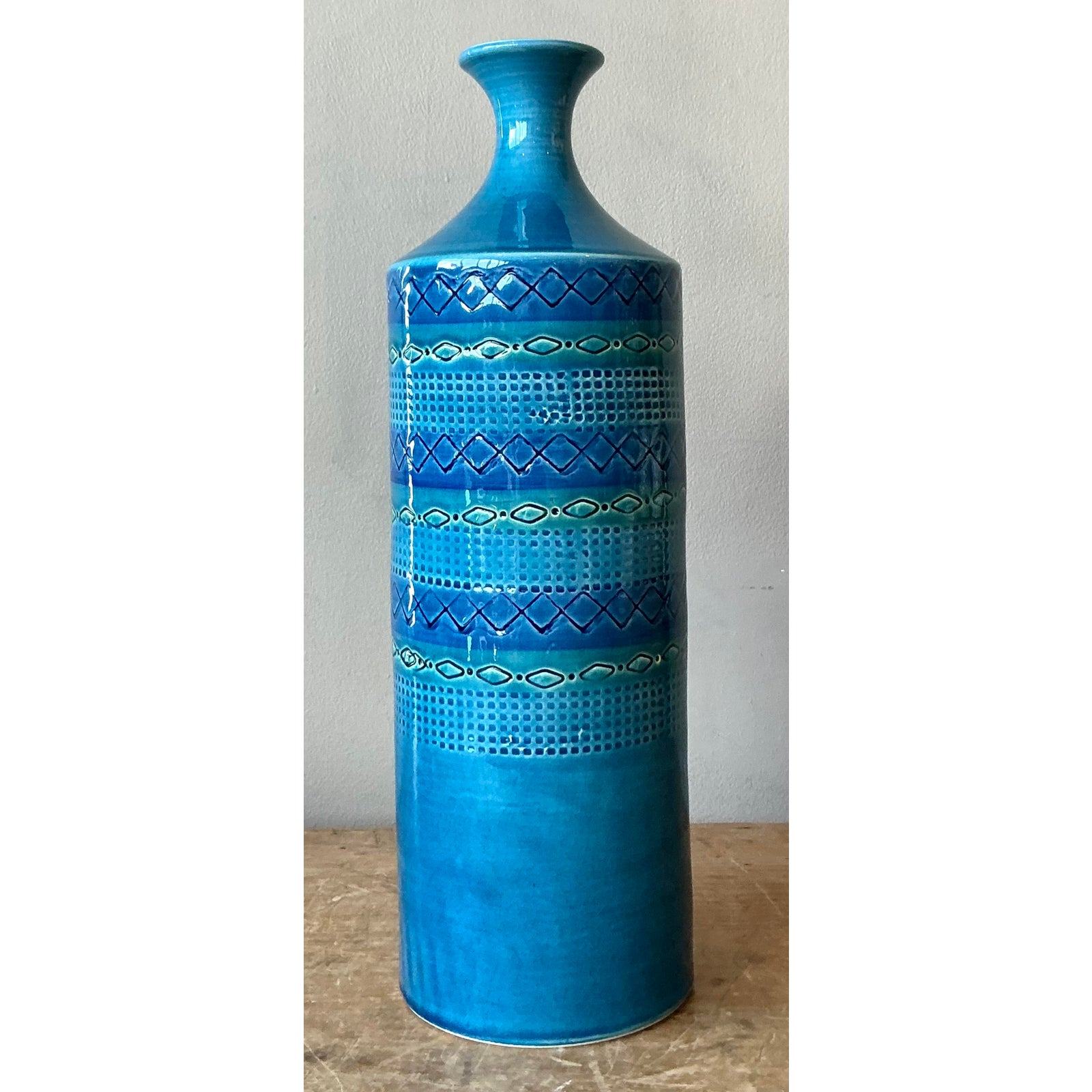 Vintage Italian Striped Glazed Ceramic Vase - Detail view