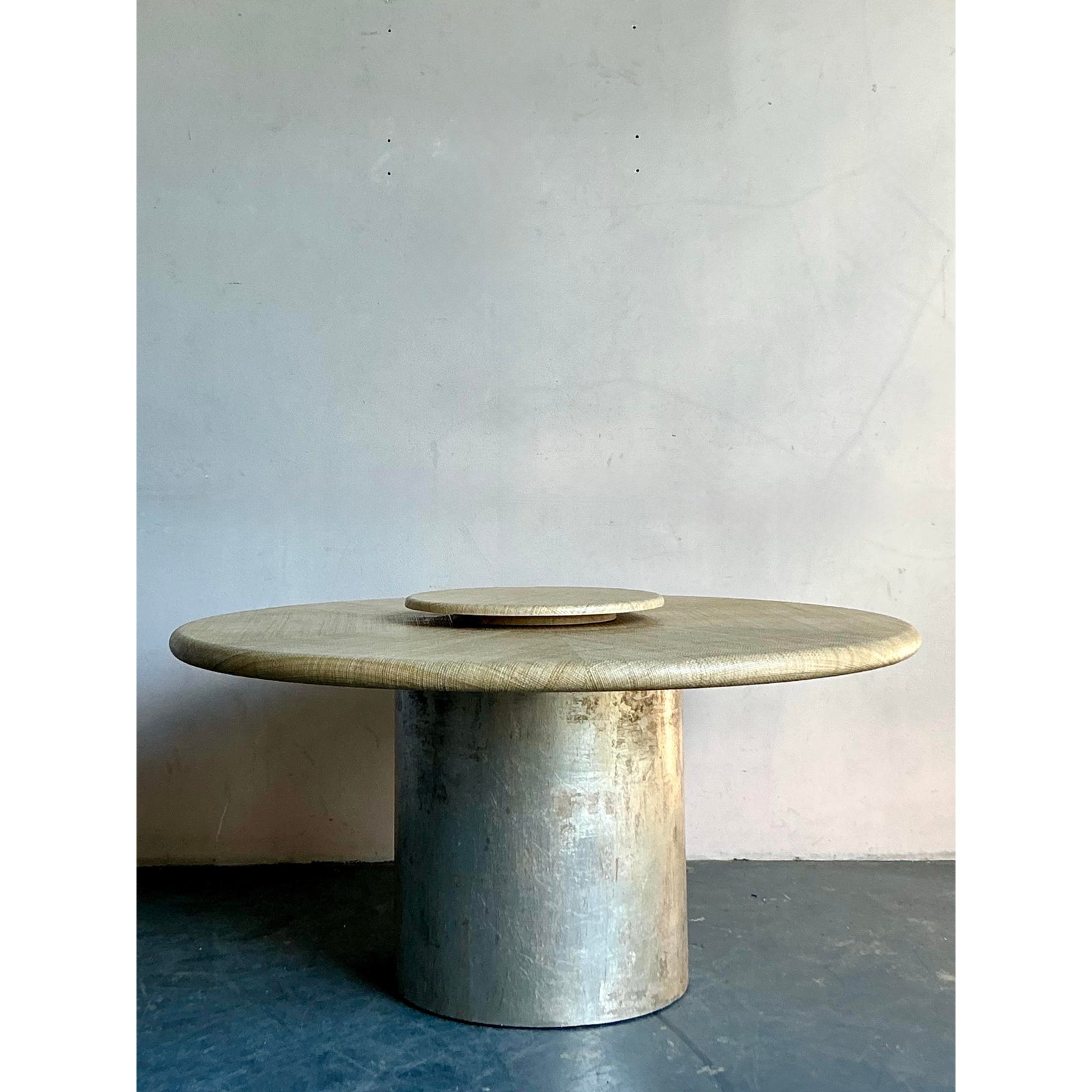 Vintage Boho Harrison Van Horn Grasscloth Dining Table With a Custom Metallic Pedestal - Top view