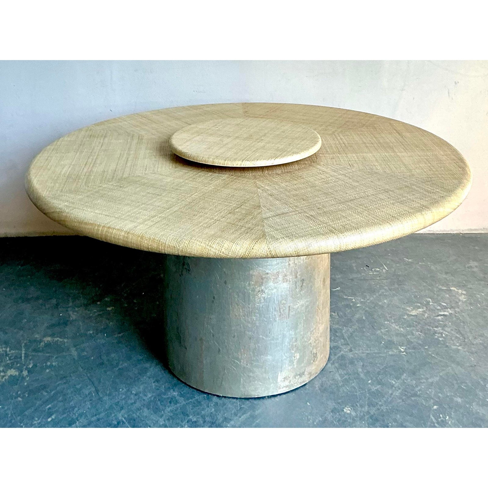 Vintage Boho Harrison Van Horn Grasscloth Dining Table With a Custom Metallic Pedestal - Back view