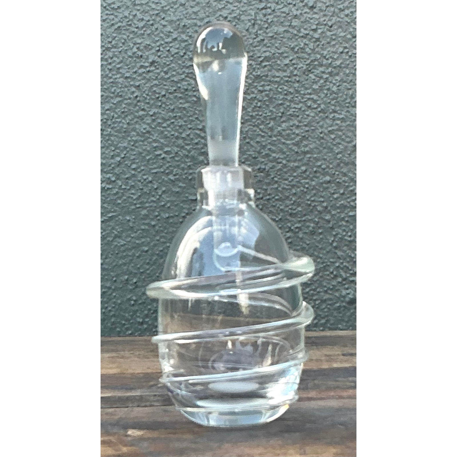 Vintage Boho Original Art Glass Bottle With Stopper - Side view