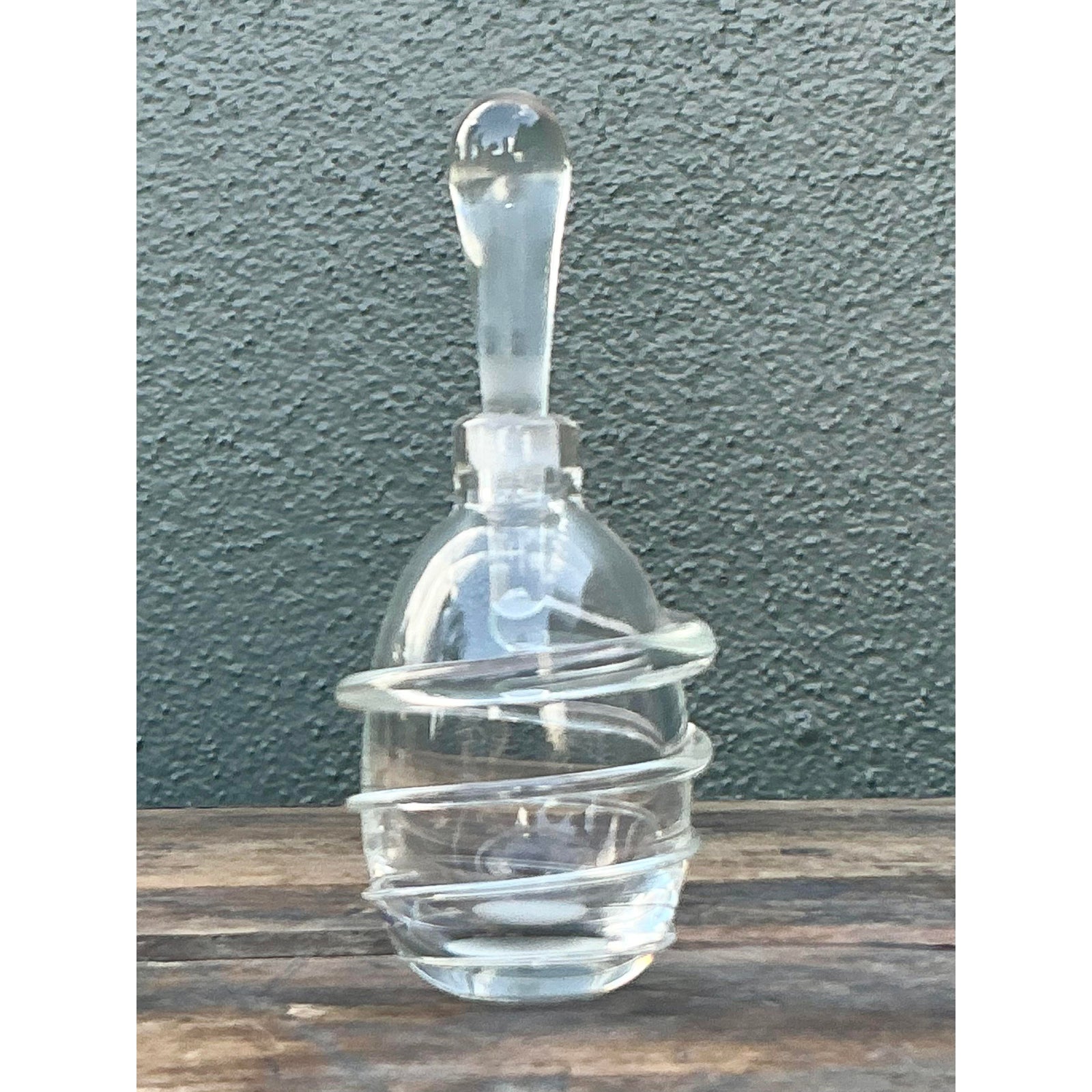 Vintage Boho Original Art Glass Bottle With Stopper - Back view