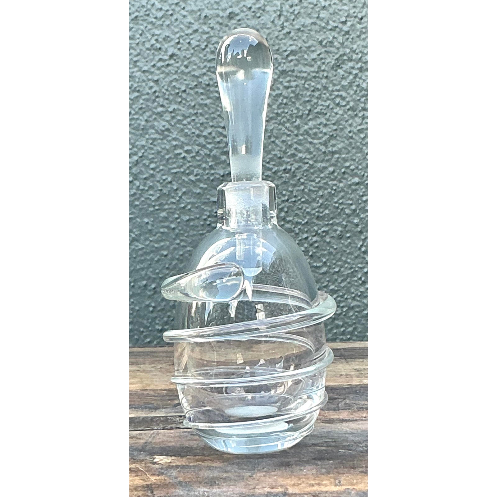 Vintage Boho Original Art Glass Bottle With Stopper - Top view