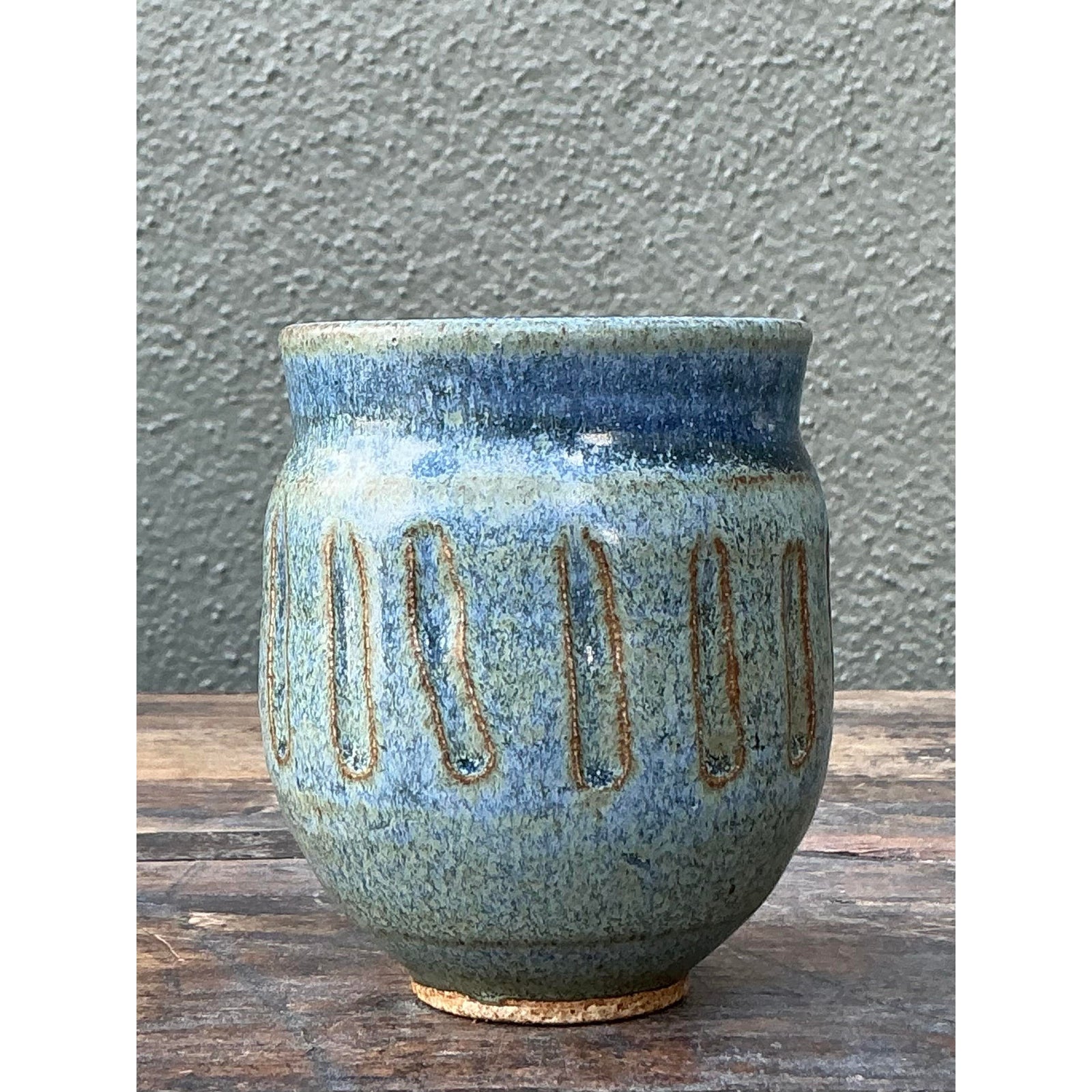 Vintage Boho Original Studio Pottery Small Vase - Top view