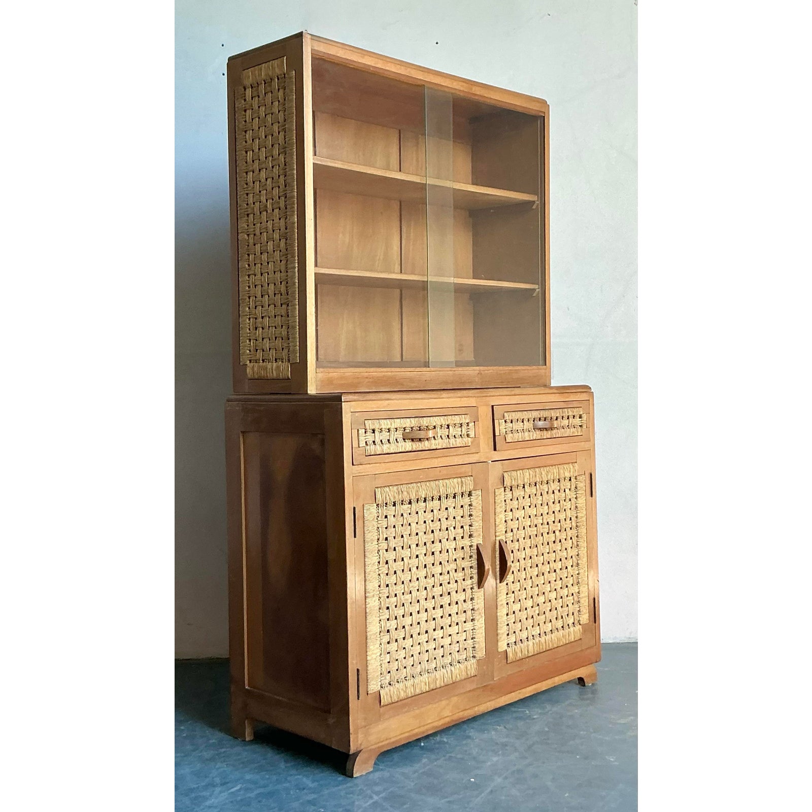Vintage Boho Woven Rattan Cabinet - Back view