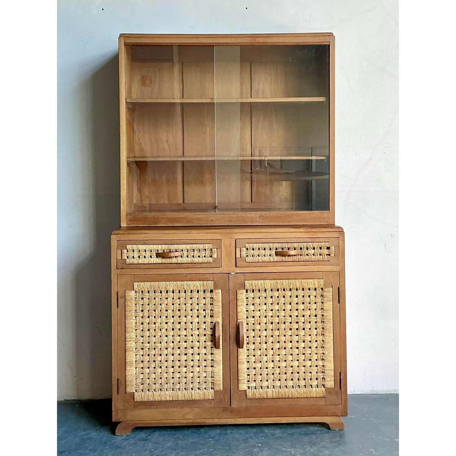 Vintage Boho Woven Rattan Cabinet - Top view