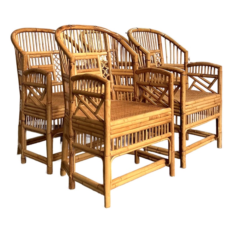Vintage Boho Rattan Brighton Pavillion Dining Chairs - Set of 4