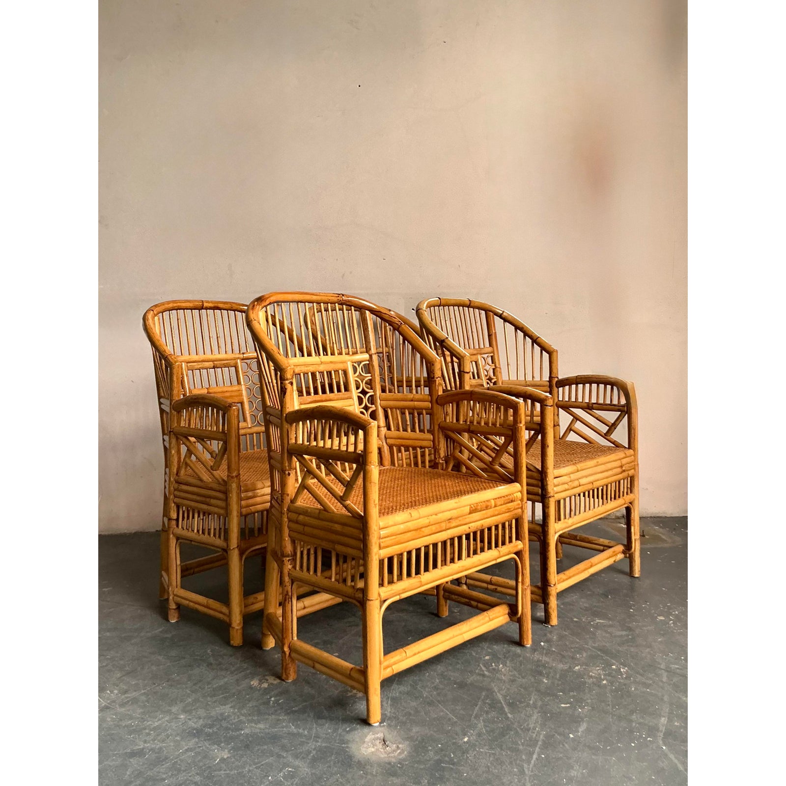 Vintage Boho Rattan Brighton Pavillion Dining Chairs - Set of 4 - Detail view