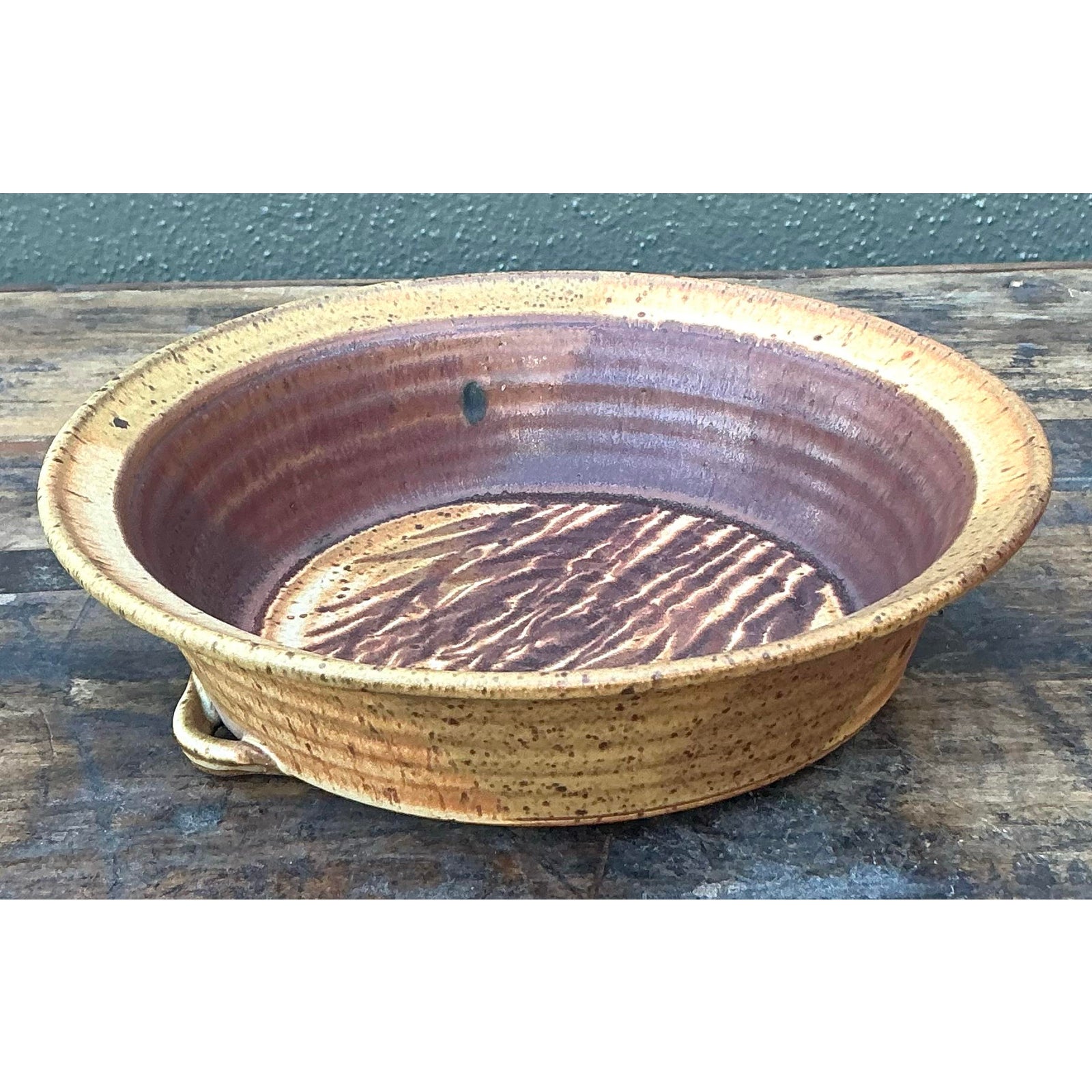 Vintage Boho Original Studio Pottery Wheat Bowl - Detail view