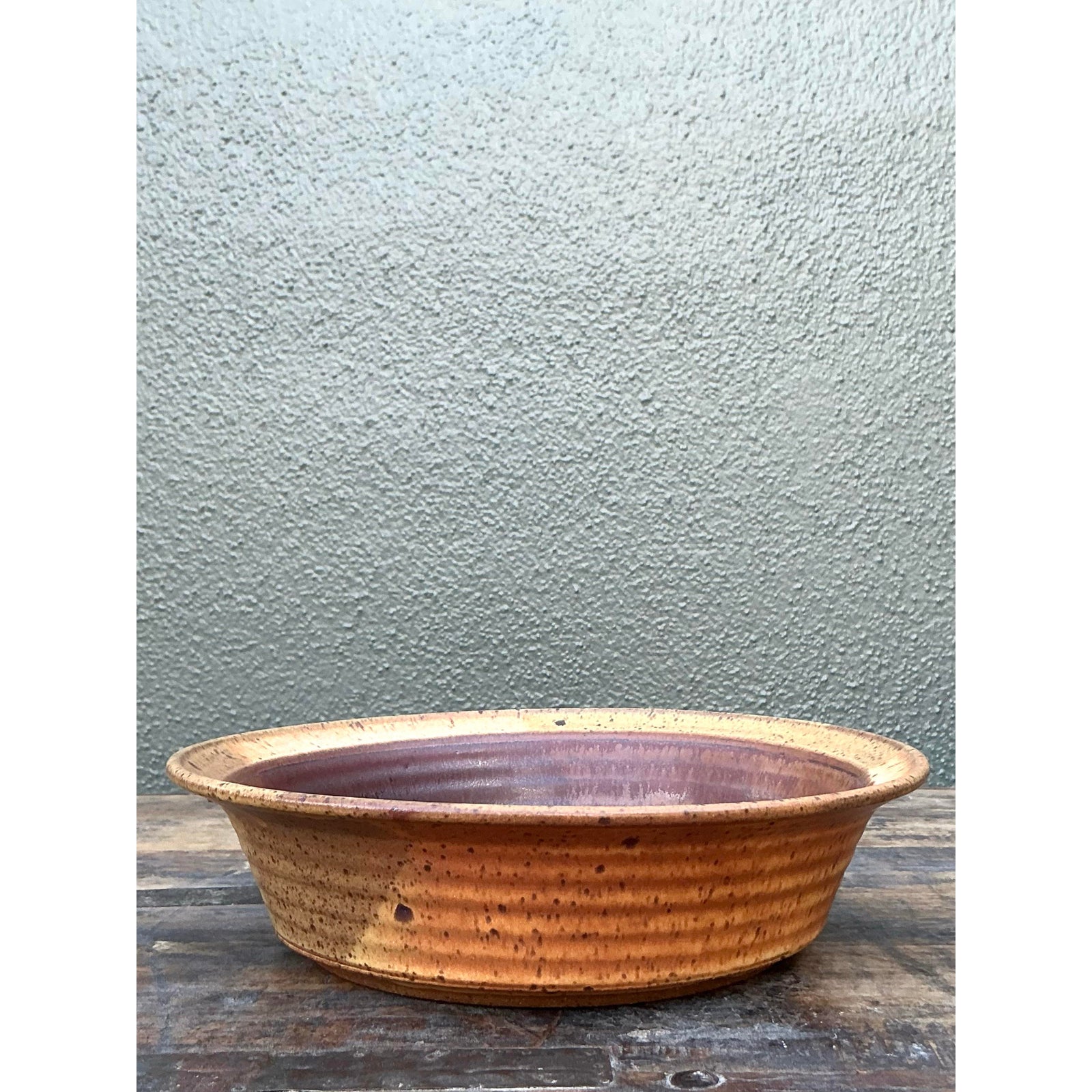 Vintage Boho Original Studio Pottery Wheat Bowl - Side view
