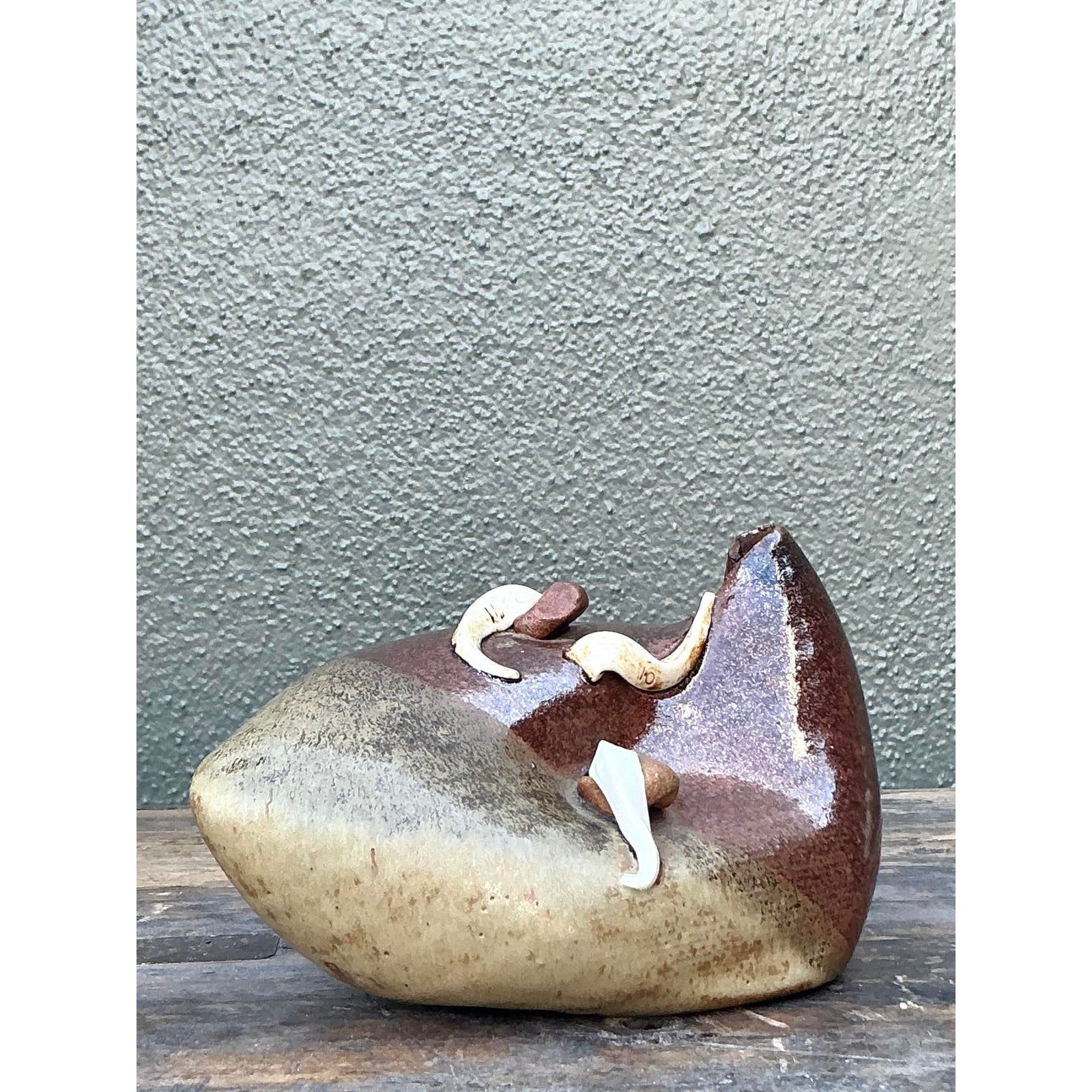 Vintage Boho Abstract Original Studio Pottery Vase - Side view