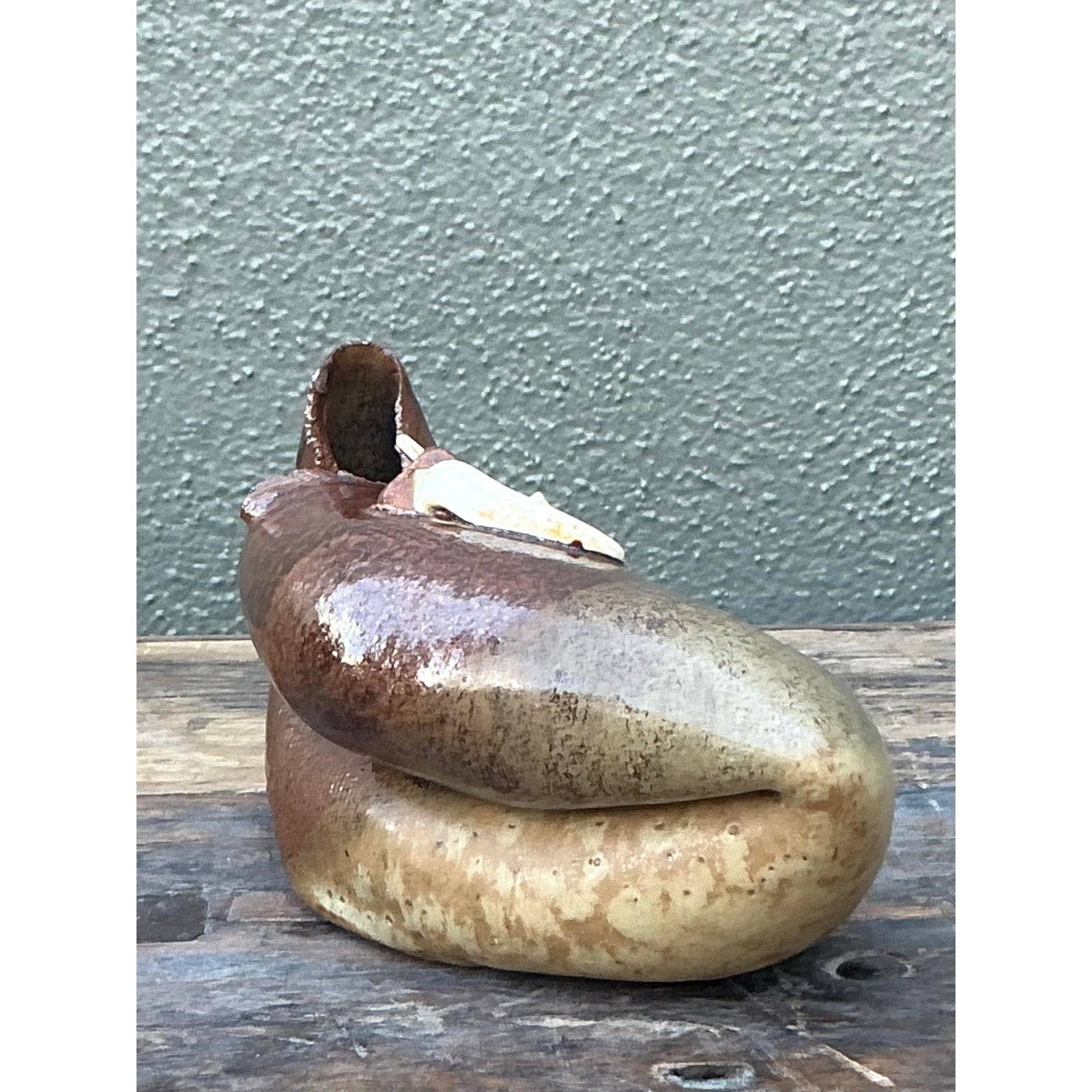 Vintage Boho Abstract Original Studio Pottery Vase - Back view